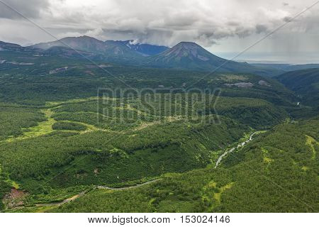 Kronotsky Nature Reserve on Kamchatka Peninsula. View from the helicopter.