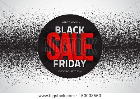 Black friday sale vector background. Illustration with 3d red and silver letters for business, marketing and holiday. Abstract dark gray round ash particles on white background. Spray effect