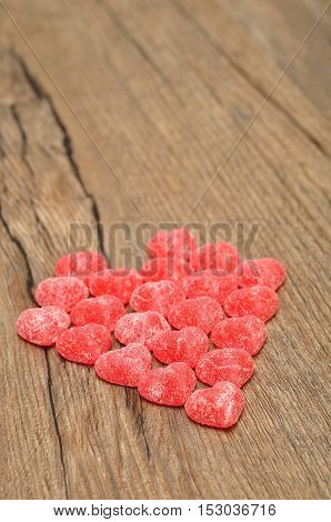 A heart made out of sugarcoated heart shape candy for valentines day