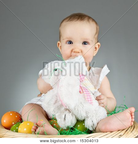 Young Cute Baby In An Easter Setting