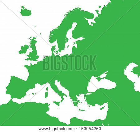 Green color Europe silhouette on white background, vector illustration