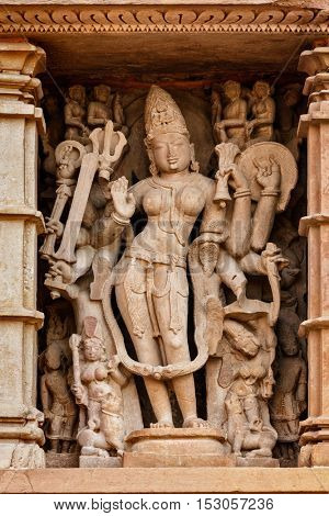 Famous stone carving sculptures, Lakshmana  Temple, Khajuraho, India. Unesco World Heritage Site