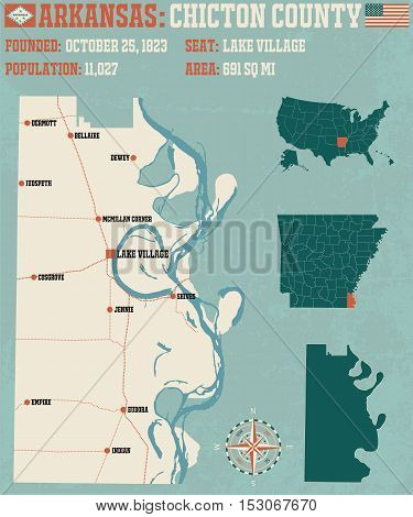 Large and detailed map of Chicot County in Arkansas.