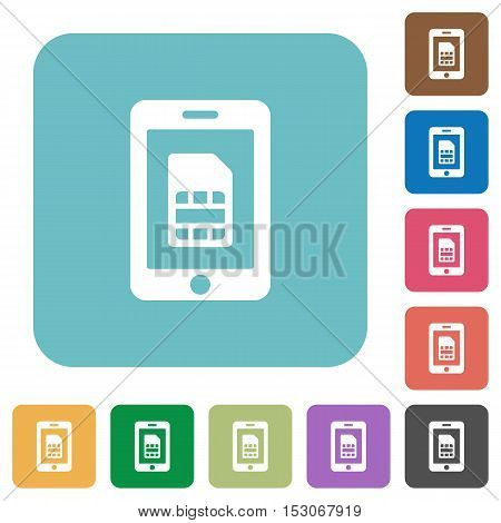 Mobile simcard flat icons on color rounded square backgrounds