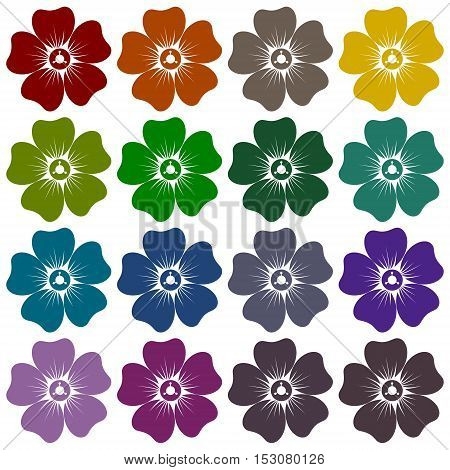 Simple Silhouette of flower icons set  on white background