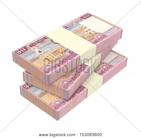 Omani rials bills isolated on white background. 3D illustration.