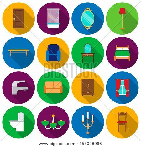 Furniture set icons in flat style. Big collection furniture vector symbol stock