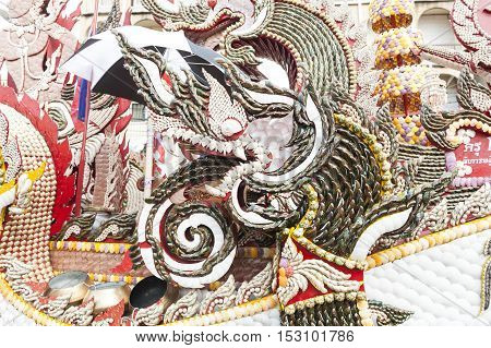 Suratthani, Thailand - October 20, 2016: Details On Ornamented Carriers Of Buddha Images To Be Pulle