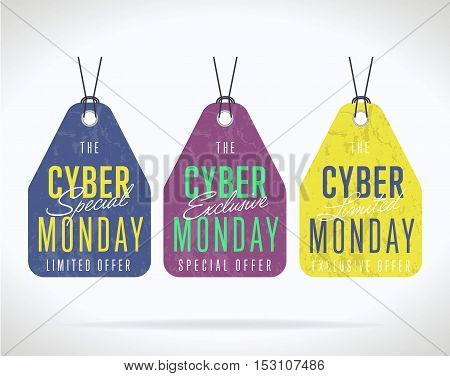 Cyber Monday sale tag sticker vector isolated. Discount or special offer price tag on Cyber Monday. Promo offer or ad offer on special shopping day.