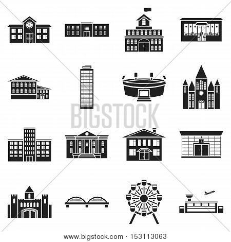 Building set icons in black style. Big collection building vector symbol stock