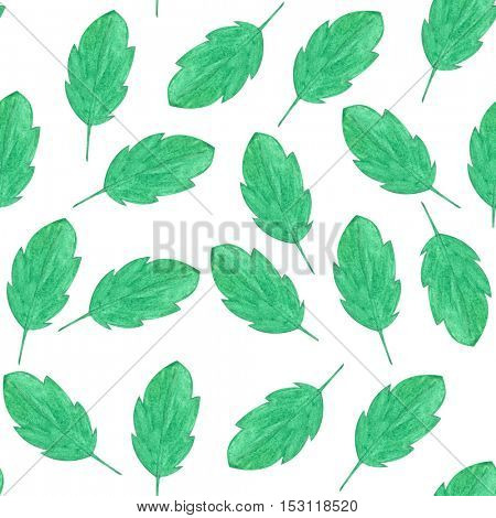 Seamless pattern with leaves. Watercolor illustration.