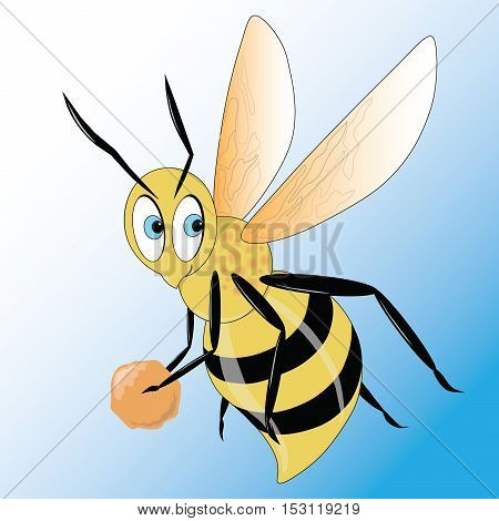 Illustration of a cartoon bee flying with pollen pellet