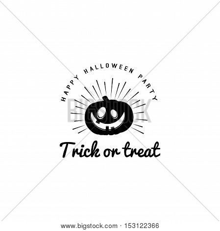 Pumpkin Lantern Silhouette. Trick or Treat. Halloween Party Badge. Postcard Sample. Vector Illustration