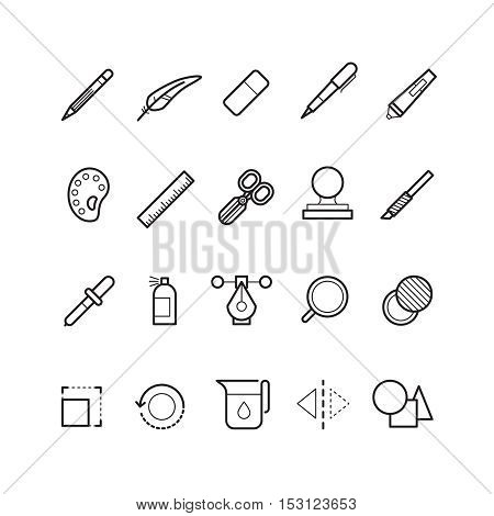 Drawing, design tools vector line text editor icons set for web ui app.Iinstrument icons for interface application illustration