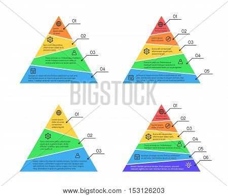 Pyramid, layers chart infographic vector elements with different numbers of levels. Business layer for presentation, diagram information illustration