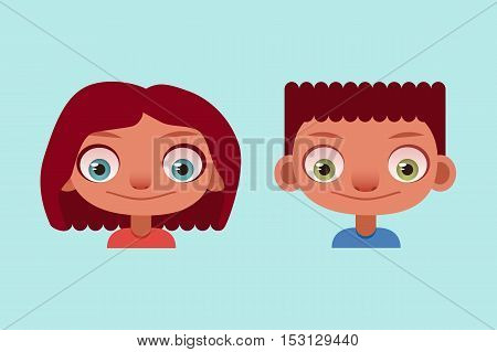 Girl and boy. Funny cartoon characters. Vector illustration.