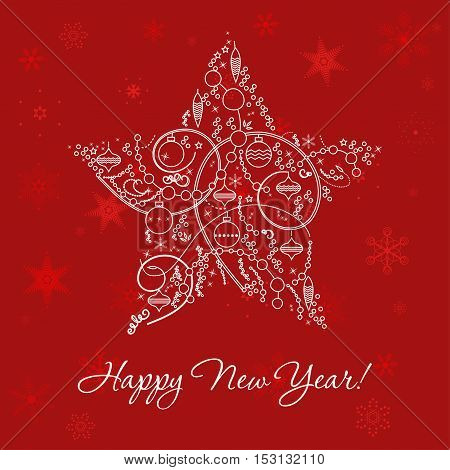 Christmas & New Year greeting card design in trendy line style. Winter Holidays vector icon & background with snowflakes for greeting cards gift package decorations. Editable