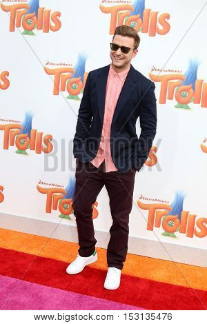 LOS ANGELES - OCT 23:  Justin Timberlake at the Trolls Premiere at Village Theater on October 23, 2016 in Westwood, CA