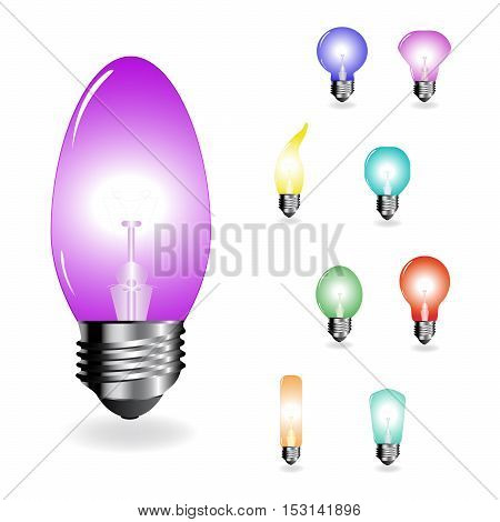 Vector color light-bulbs on white background - illustration