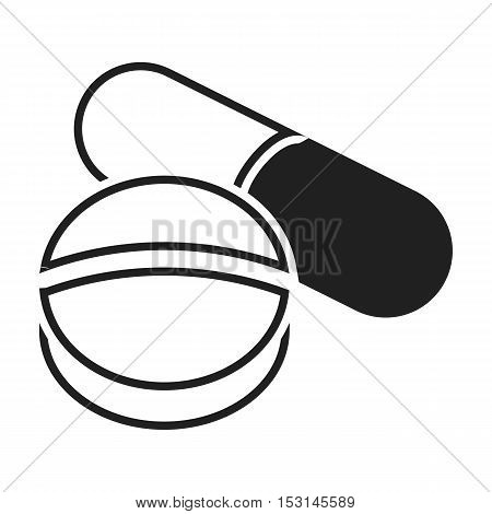Pill icon in black style isolated on white background. Medicine and hospital symbol vector illustration.