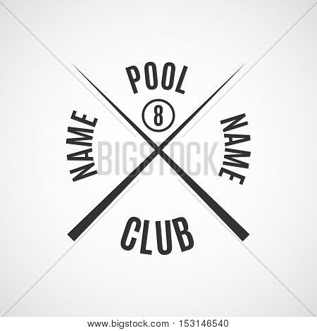 Grey logo for different types of billiards pool snooker isolated on white background in retro style vector illustration.