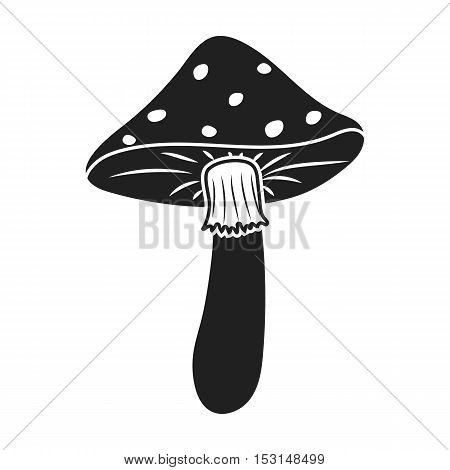 Amanita icon in black style isolated on white background. Mushroom symbol vector illustration.