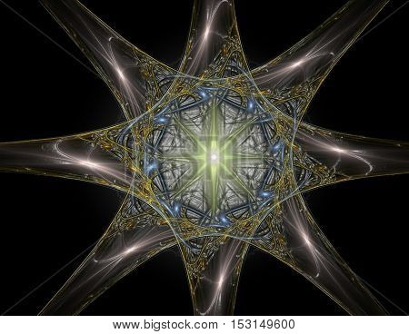 Lacy colorful clockwork pattern. Digital fractal art design. Abstract design of sacred symbols signs geometry. Designs of astrology alchemy magic. Geometric Spiral. Abstract Colorful Fractal Texture.