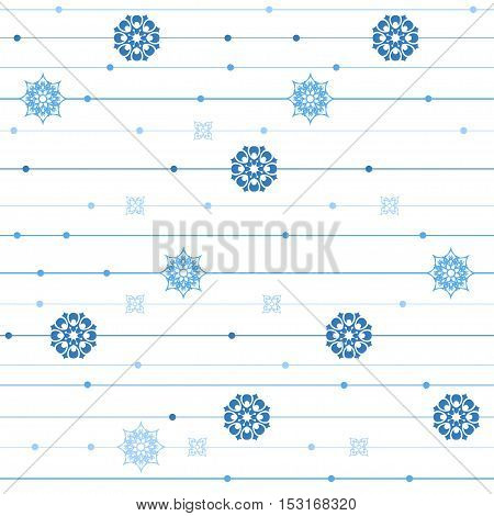 Vector seamless pattern. Graphic stripes with vertical direction. Repeating abstract background with circles and snowflakes