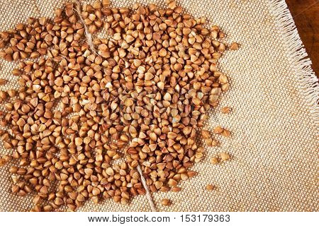 High iron buckwheat on burlap on a rustic table