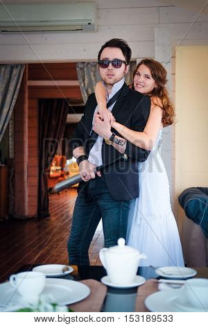 New married couple in a cafe