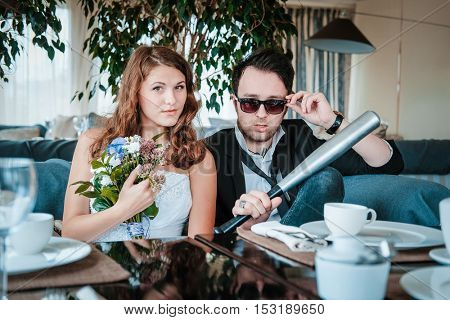 New married couple in a cafe