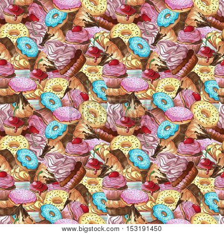Seamless pattern. Sweets different colors and shapes. Pattern with sweets. Confection hand drawn markers.