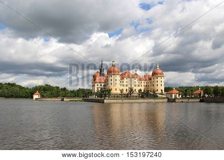 Beautiful view of castle Moritzburg Saxony Germany
