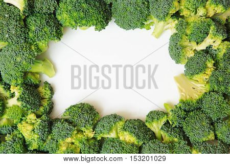 Macro closeup of green vegetables: cut broccoli. Broccoli texture closeup for any ideas. Fresh vegetables concept.