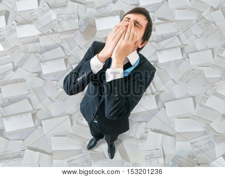 Failure And Disappointment Concept. Unhappy Businessman From Top