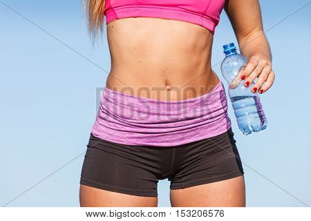 Woman Drinking Water After Sport Gym Outdoor