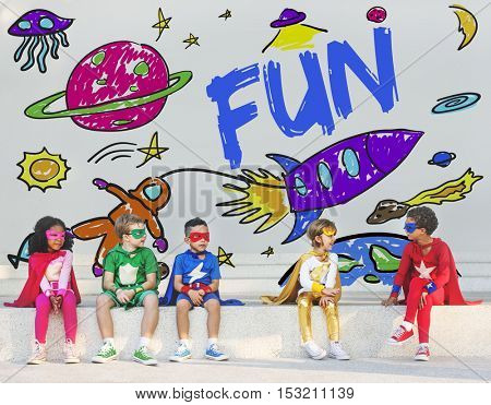 Kids Imagination Space Rocket Joyful Graphic Concept