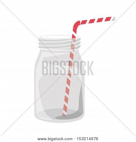 mason jar container with red and white striped straw over white background. vector illustration