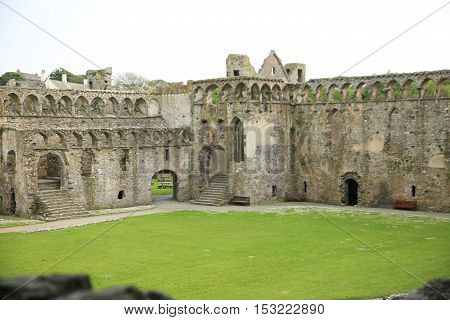 Ruins of the castle near St David's coast in Wales.
