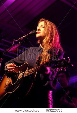 The Engine Rooms Southampton - October 21 2016: Catherine Ward Thomas with British country duo Ward Thomas performing at the Engine Rooms