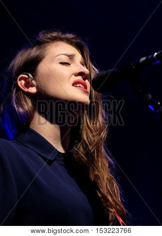 The Engine Rooms Southampton - October 21 2016: Catherine Ward Thomas with British country duo Ward Thomas performing at the Engine Rooms