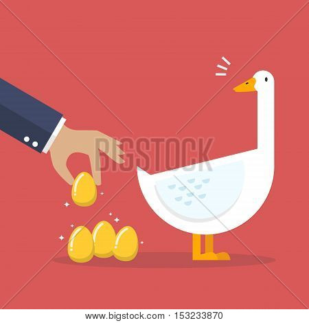 Businessman with white goose and golden egg. Business concept