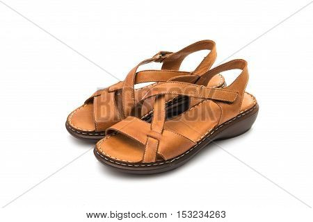 womens leather sandals isolated on white background