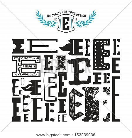 Stock vector set of monograms and initial letter E. Isolated on white background