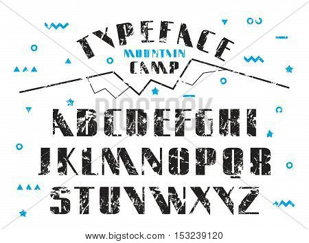 Stock vector set of sanserif font. Bold typeface with shabby texture