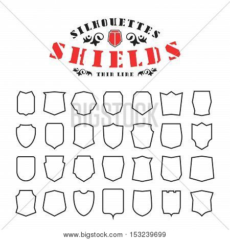 Stock Vector Set Of Shields Silhouettes In Thin Line Style
