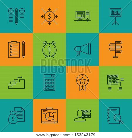 Set Of Project Management Icons On Report, Computer And Schedule Topics. Editable Vector Illustratio