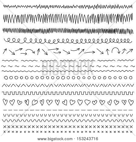 Set of hand drawn elements, borders, dividers, doodle lines EPS 10