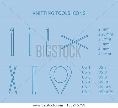 Knitting tool icon set. Minimalism, neat outlines EPS 10
