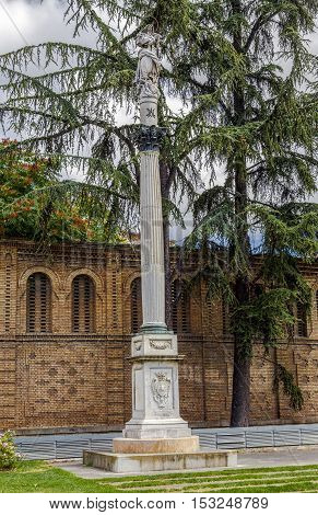 In front of the wall of the Convent of the Salesians is the monument to the Immaculate opened in 1954. The place is known as Plaza del Rincon de la Aduana Pamplona Spain